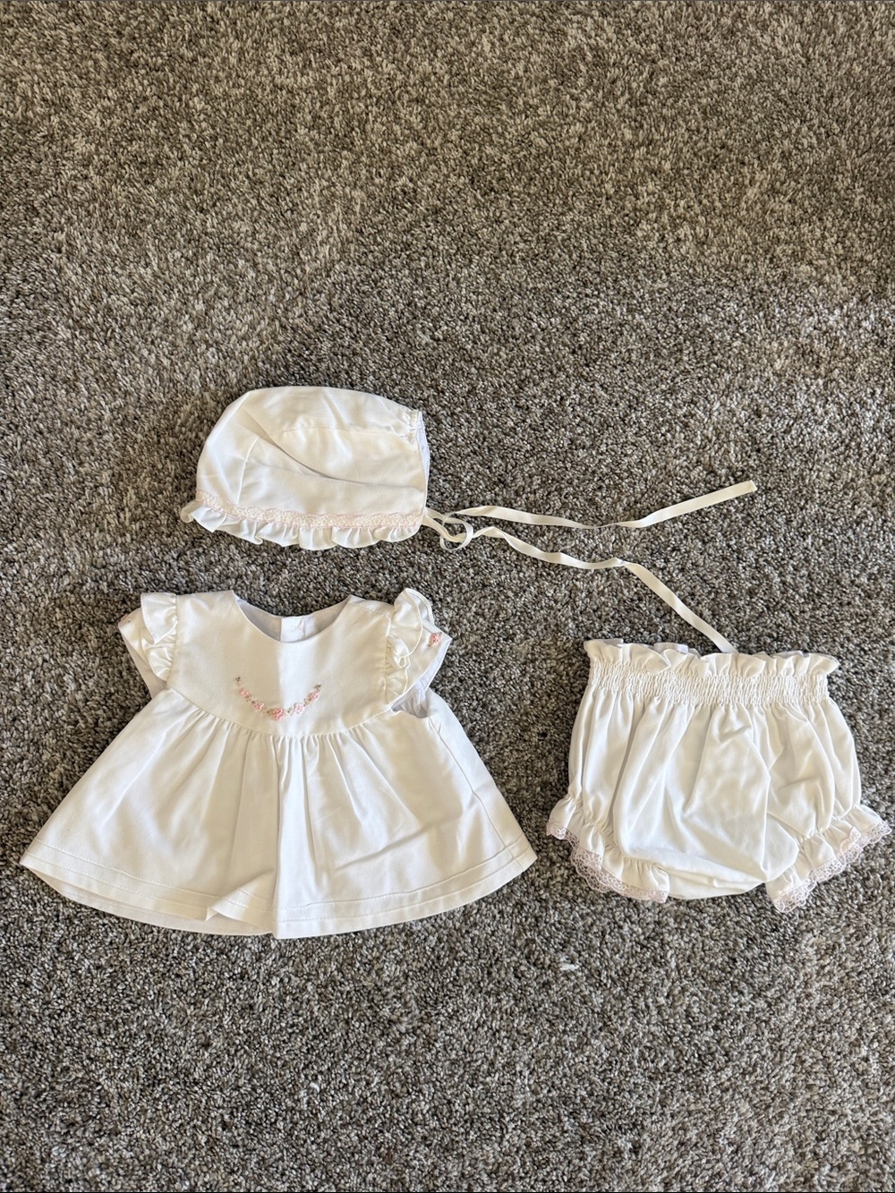 Luli & Me White Dress Set with Pink Embroidery